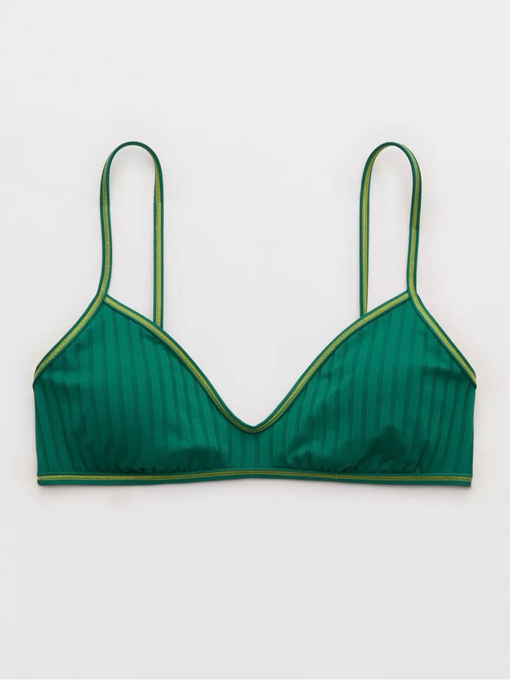 aerie Emerald Green Ribbed Triangle Bikini Top with Lime Trim *NWOT*